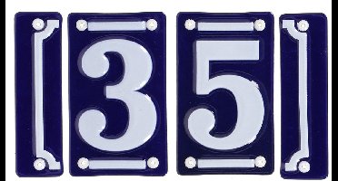 Best for Boots huisnummer 35 met sierrand - Oudhollands - emaille - blauw/wit