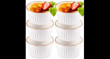 Creme Brulee Schaaltjes Porselein Wit 170 ml 6 stuks - Ramekins - Set - Ovenschaal - Snackkommen - Dipschalen - Kleine Komen voor Dipsauzen en Snacks