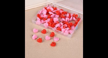 *** Punaises 'Hartje' voor prikbord of memobord - 100 pushpins in opbergdoos - rood en roze - 100 stuks in rood en roze ***