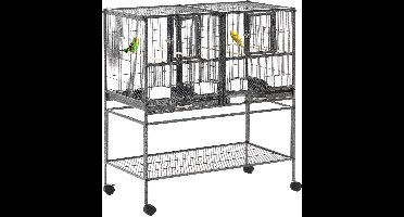 Vogelkooi – Papegaaienkooi – Parkietenkooi – Kanariekooi – Vogelvolière – Dubbele Indeling Met Wieltjes – Uitneembare Bodemplaten Voor Makkelijk Schoonmaken