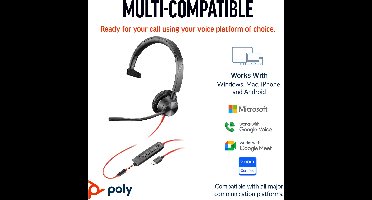 HP Poly Blackwire C3315 On Ear headset – Kabel – Mono – Zwart – Ruisonderdrukking (microfoon), Noise Cancelling Headset, Volume