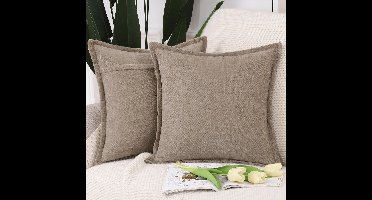 Boraboi® Moderne Taupe Chenille Kussenhoezen Set van 2 met Stijlvolle Franjes voor Bank en Slaapkamer