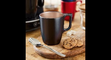 Luminarc Koffiemokken Monaco - 1x stuks - Hard Glas - zwart - 250 ml - 9 cm - Flashy metallic finish