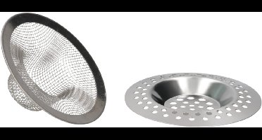 Gerimport gootsteen zeefje - 2 delig - zilver - D7 cm - RVS - keukenaccessoires