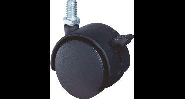 Kelfort Meubelzwenkwiel 40mm zwart kunststof met rem en verzinkte draadstift t40kg m8x15