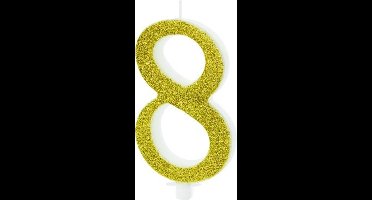 PartyDeco - Verjaardagskaars 8 Glitter Goud