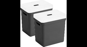 Sunware opbergboxen met deksel - 2x - Sigma Home - kunststof - 25 liter - zwart - opberg bakken / manden - 35 x 25 x 36 cm