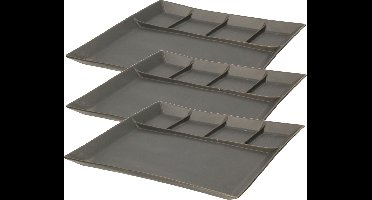 Svenska Living Vakjesbord - 10x stuks - 5-vaks - zwart - bord met vakjes - fonduebord - gourmetbord - 24 cm