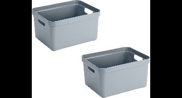 Sunware opbergbox Sigma - 2x - kunststof - 32 liter - blauw/grijs - opberg dozen/bakken - opbergers - 45 x 35 x 24 cm