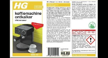 HG koffiemachine ontkalker citroenzuur - 500ml - zorgt voor een optimale koffiesmaak - voor 6x ontkalken