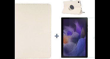 Hoesje Geschikt Voor Samsung Galaxy Tab A8 Hoes 10.5 inch 2021 draaibare hoesje - Wit + tempered glass screenprotector + stulus pen