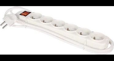 Perel Stekkerdoos met schakelaar, overbelastingsbeveiliging, 6 stopcontacten met penaarde (type E), kabel 1.5 m, 3G1.5, gebruik binnenshuis, zwart