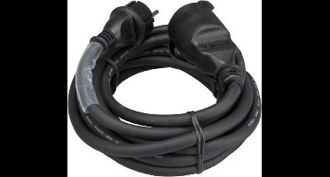 HQ-Power Verlengkabel, met krimpkous, H05RR-F 3G2.5, 5 m, 16 A/230 V, 3680 W, type E/F, IP44, rubber, zwart