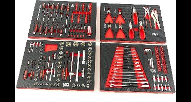 HBM 154-delige Premium Gereedschapsvulling voor Gereedschapswagen - Rood, Foam, 545 x 390 mm, 4 Inlays