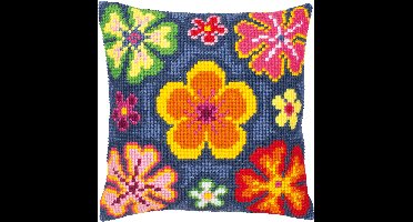 Vervaco - Kruissteekkussen kit - Flower power - PN-0008496 - Borduren - Borduurpakket - Borduurpakket volwassenen - Borduurpakket kind
