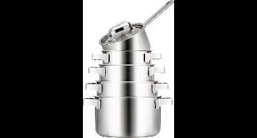 Sola Ruby Premium pannensets - 5-delig - Premium RVS Pannen - Kookpannen met Steelpan - Geschikt voor Elke Warmtebron - PFAS Vrij - Zilver