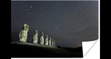 Poster Sterrenhemel boven de Moai beelden - 30x20 cm