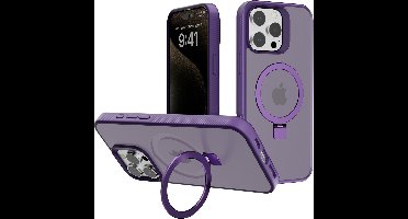 Hoesje Geschikt voor iPhone 15 Pro hoesje voor Magsafe Mat Transparant hard case Paars - Magnetic Ring Houder hoesje