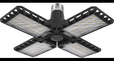 LEDVANCE Highbay Blade ceiling lamp in black, plastic, with adjustable light wings, provides 23 W or 2350 lm in neutral white with 4,000 K, E27 screw thread, 231-mm diameter, IP20