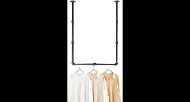 Wandgemonteerde Kledingstang, Zware Industriële Stalen Pijp Kledingrek - Multifunctionele Hangstang voor Wasgoed, Woonkamer en Kast