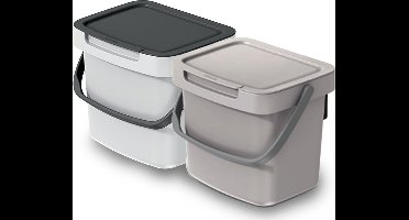 Keden GFT aanrecht afvalbakjes set - 2x - beige/wit - 3L - 19 x 17 x 15 cm - klepje/hengsel