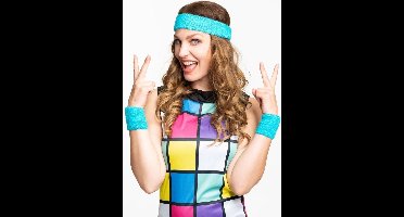 Partychimp Voordeelverpakking 6 pack Set Hoofdband Polsbandjes voor bij Carnavalskleding Dames Carnaval Accessoires Foute Party - Turquoise – Polyester – 6 pack