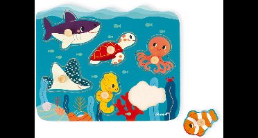 Janod WWF - Knoppuzzel Oceaan - Houten Puzzel Met 6 Stukjes - De Houten Pinnen Op Elk Stuk Maken Het Makkelijk Om Deze Vast Te Pakken - Geschikt Vanaf 18 Maanden