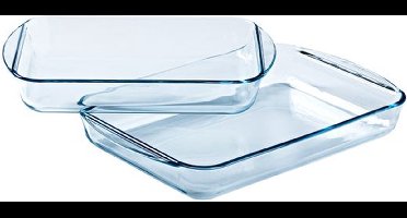 Pyrex - Essentials Ovenschaal Rechthoek met Grepen 2-Delig - Transparant - Borosilicaatglas