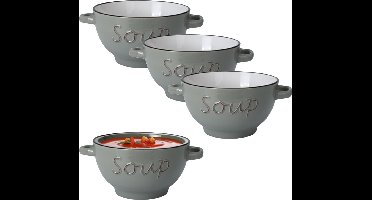 Excellent Houseware Soepkommen/serveer schaaltjes - 4x - Gres - porselein - D14 x H78 cm - lichtgrijs