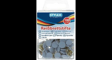 Stylex Prikbord punaises - 100x st - wit - platte kop - metaal - kantoor artikelen