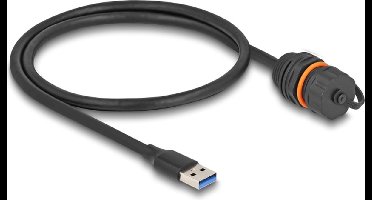 Delock USB 5 Gbps Cable USB Type-A male to USB Type-A female for installation with M20 thread and protective cap IP68 dust and waterproof 60 cm black