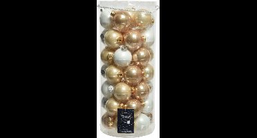 Decoris Kerstballen - 49st - glas - champagne-bruin-wit - 6 cm