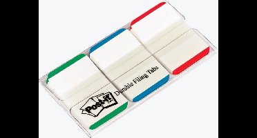 Post-it® Index Strong, Witte Achtergrond, Groen, Blauw, Rood, 25.4 x 38 mm, 22 Tabs/Kleur/Dispenser