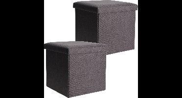 H&S Collection Poef/Hocker/voetenbankje - 2x - opbergbox - grijs - polyester - 38 x 38 cm - opvouwbaar