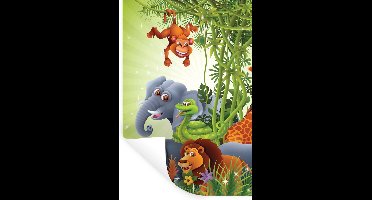 Muurstickers - Sticker Folie - Jungle dieren - Planten - Kinderen - Olifant - Giraf - Leeuw - 20x30 cm - Plakfolie - Muurstickers Kinderkamer - Zelfklevend Behang - Zelfklevend behangpapier - Stickerfolie