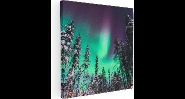 Artaza Canvas Schilderij Noorderlicht in de Bossen van Noorwegen - 70x70 - Foto Op Canvas - Canvas Print