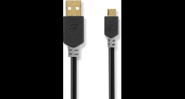 USB-Kabel | USB 2.0 | USB-A Male | USB Micro-B Male | 480 Mbps | Verguld | 3.00 m | Rond | PVC | Antraciet | Window Box