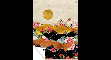 Tuin decoratie Bloemen - Goud - Marmer - 30x40 cm - Tuindoek