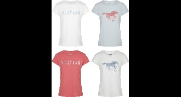 Mustang Dames T-Shirt Alexia C Logo 4-Pack slim fit Veelkleurig L Ronde Hals Volwassenen Opdruk Print Shirts