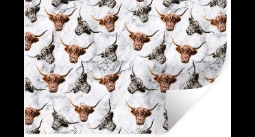 Muurstickers - Sticker Folie - Schotse hooglander - Koe - Marmer - 30x20 cm - Plakfolie - Muurstickers Kinderkamer - Zelfklevend Behang - Zelfklevend behangpapier - Stickerfolie