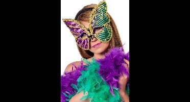 Wilbers Karnaval Oogmasker vlinder - Paars/groen masker met diadeem