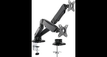 Dubbele Monitor arm met gasveer – Monitor beugel voor 2 schermen 13-32 inch – VESA 75x75, 100x100 - Draai- kantel- en zwenkbaar – Incl. USB en audio poorten – Ewent EW1516