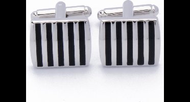 Manchetknopen - Zwart en Zilveren Lijnen Vierkant