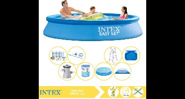 Intex Easy Set Zwembad - Opblaaszwembad - 305x61 cm - Inclusief Solarzeil, Onderhoudspakket, Zwembadpomp, Filter, Grondzeil, Onderhoudsset, Trap en Voetenbad