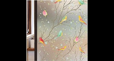 Glas-in-lood raamfolie, ondoorzichtige privacyfolie: zelfklevende raamzonwering, kleurrijke decoratieve folie, privacy, statisch hechtend, melkglasfolie, vogelmotief (44,5 x 200 cm)