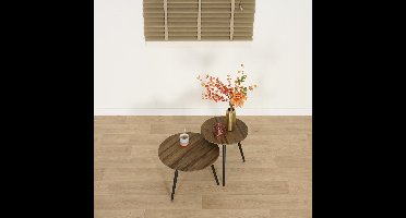 Bijzettafel Set Rocha - Hout / Metaal - Bruin / Zwart - 50x37x50 / 40x41x40 cm (BxHxD) - Ronde tafels - Gerecycled Teak