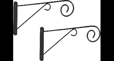 Nature Muurhaak / plantenhaak - 3x stuks - antraciet - met sierkrullen - geplastificeerd verzinkt staal - 25 x 48 cm - hanging basket