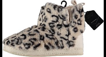 Apollo Dames hoge pantoffels/sloffen luipaard print - beige - maat 39-40