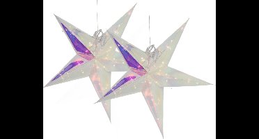 Svenska Living Verlichte kerststerren - 2x - zilver iriserend- 53 cm - op batterij