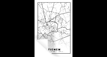 Muurstickers - Sticker Folie - België – Tienen – Stadskaart – Kaart – Zwart Wit – Plattegrond - 20x30 cm - Plakfolie - Muurstickers Kinderkamer - Zelfklevend Behang - Zelfklevend behangpapier - Stickerfolie